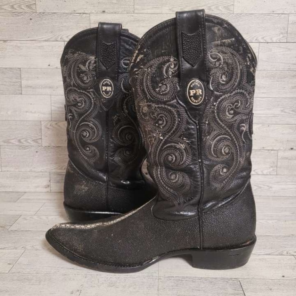 Men's Potro Rebelde Western Exotic Black Stingray Leather Cowboy Boots Size 9 - Picture 6 of 11